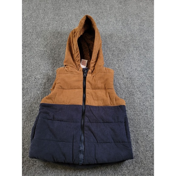 Tommy Bahama Other - Tommy Bahama Infant Hoodie Vest 12M Corduroy Tan Blue Sherpa Lined